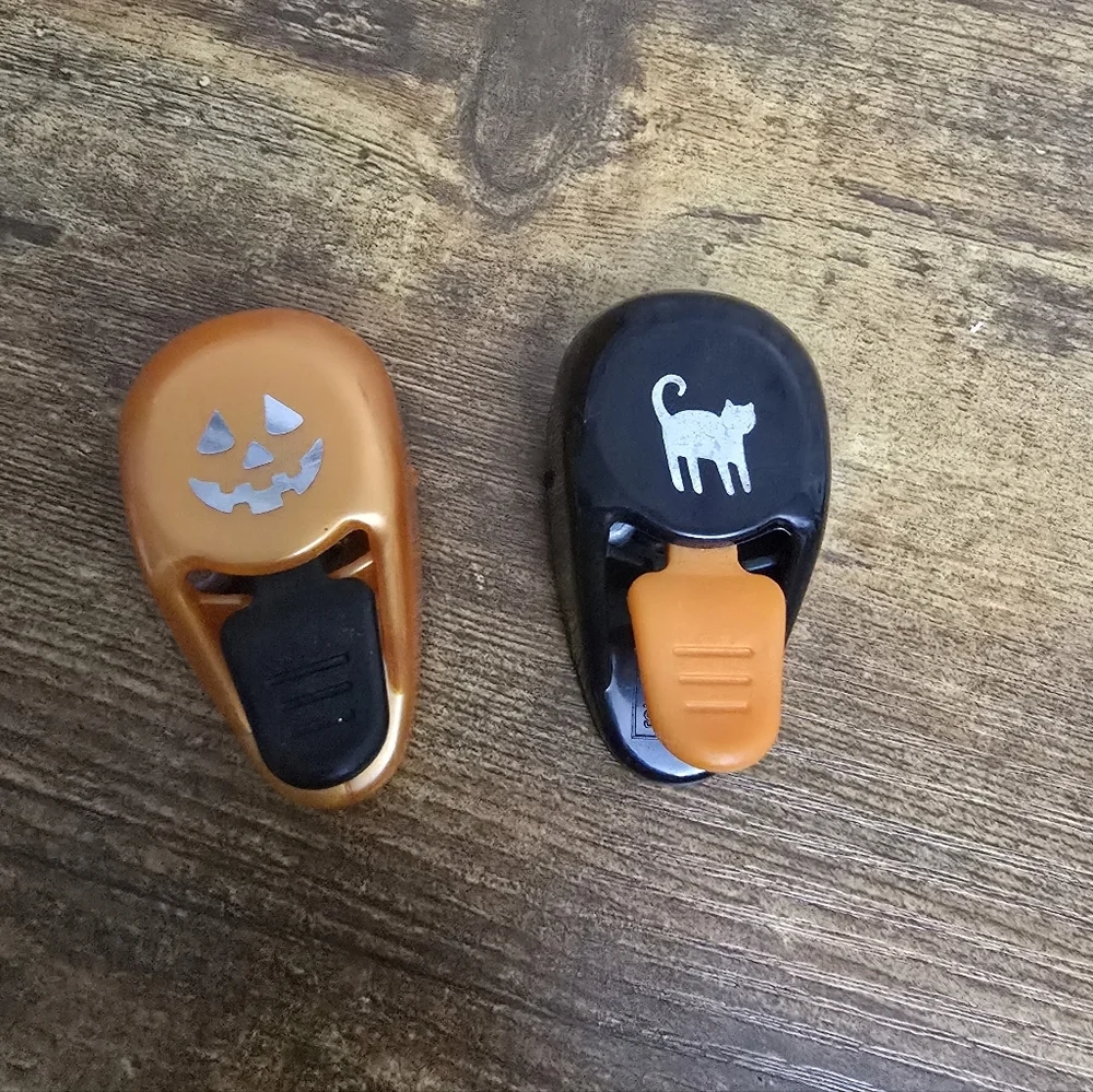 2 Halloween Themed Paper Cutters, Pumpkin And Cat